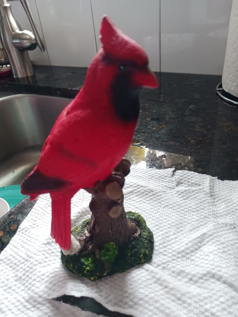 Decorative Red Cardinal Bird Figurine on Branch